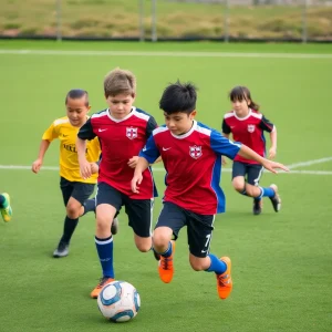 Youth football players celebrating victory in a tournament
