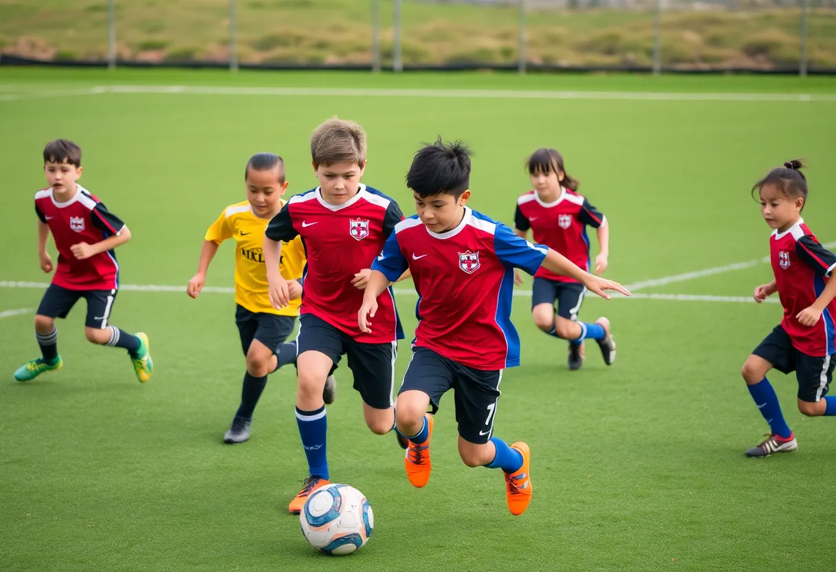 Youth football players celebrating victory in a tournament