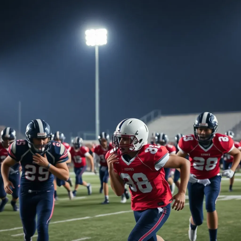 High school football players in action during a game