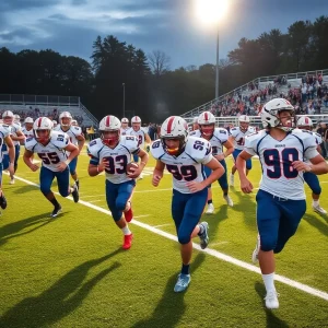 High school football players in action during a game