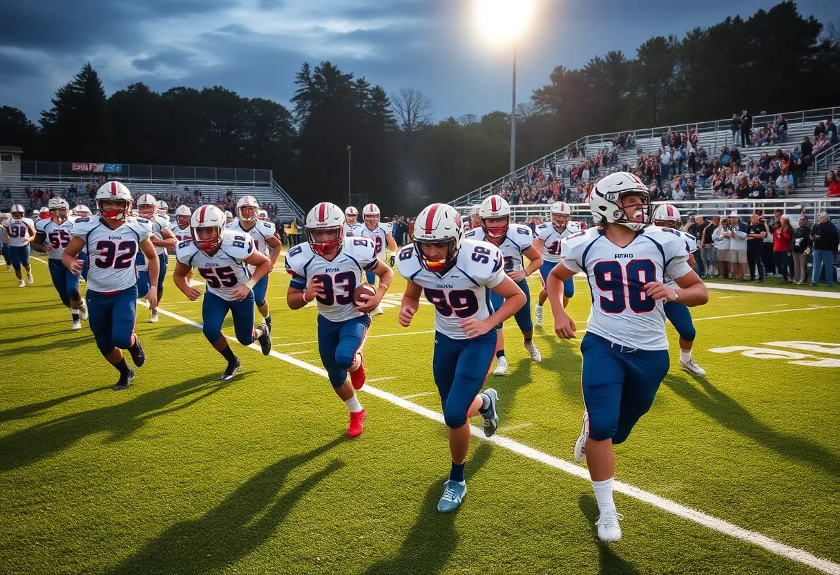 High school football players in action during a game
