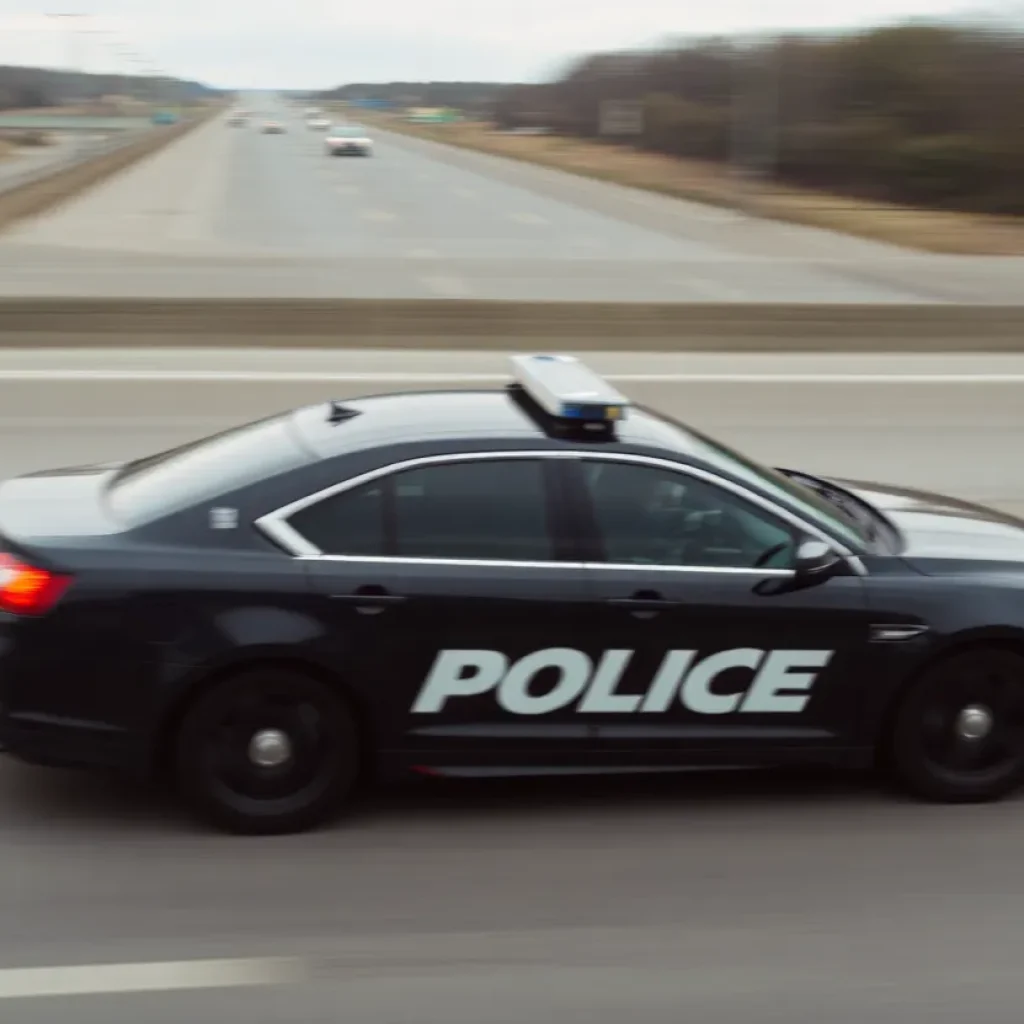 A police car chasing a speeding vehicle