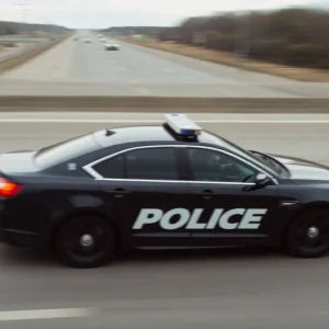 A police car chasing a speeding vehicle
