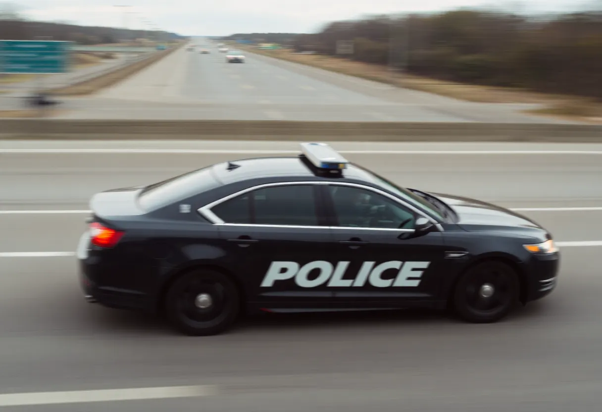 A police car chasing a speeding vehicle
