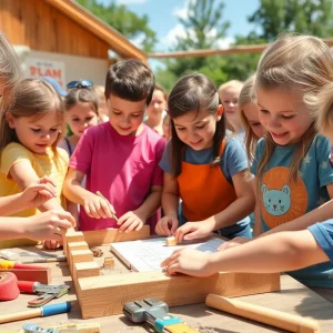 Children participating in the Junior Builder program at a summer camp