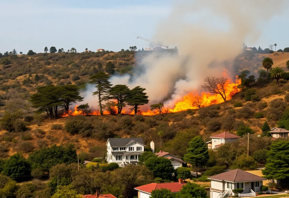 Firefighters battling a brush fire in Laguna Beach