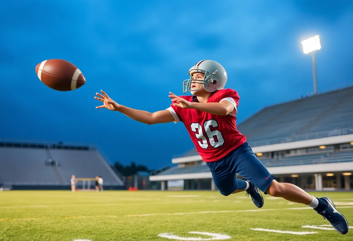 Football player throwing a pass on a field