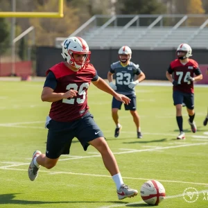 Football player showcasing skills at practice