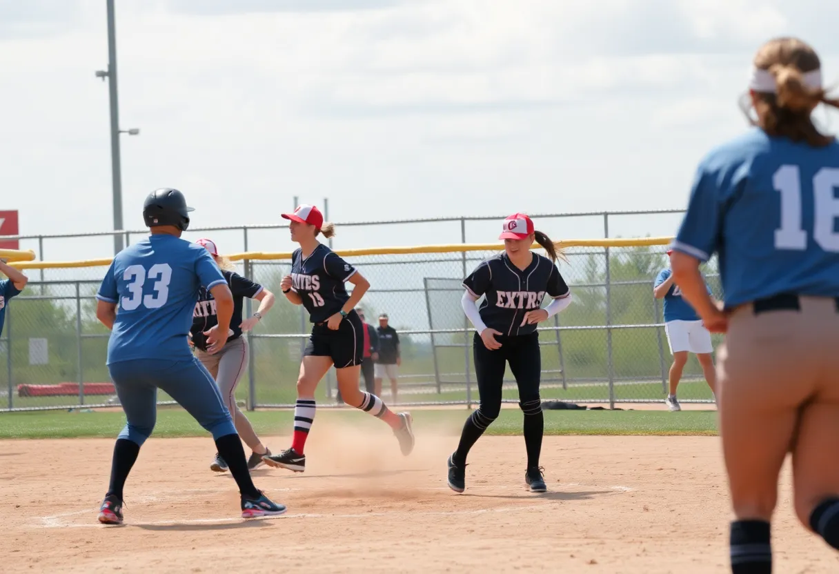 San Diego Mesa Olympians softball team in action