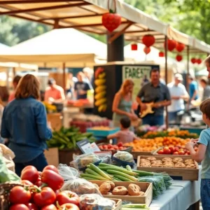Families enjoying the Mission Viejo Farmers Market.