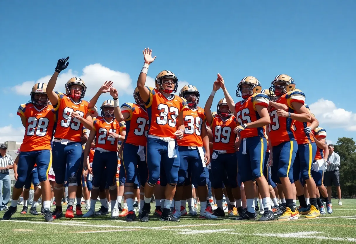 Mission Viejo football players celebrating a tournament victory