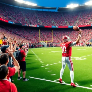 Ohio State football stadium with fans and a quarterback in action