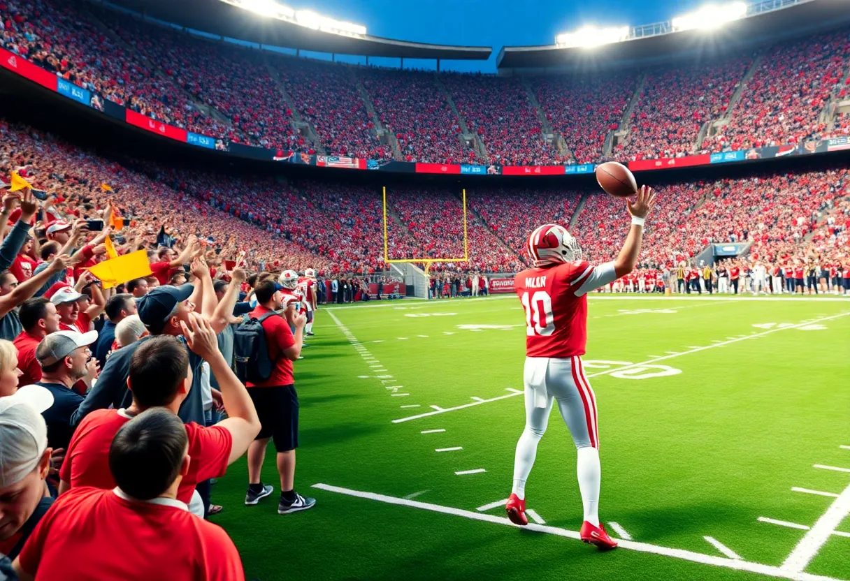 Ohio State football stadium with fans and a quarterback in action