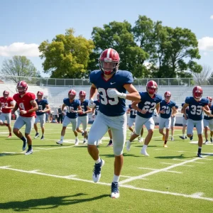 College athletes practicing football