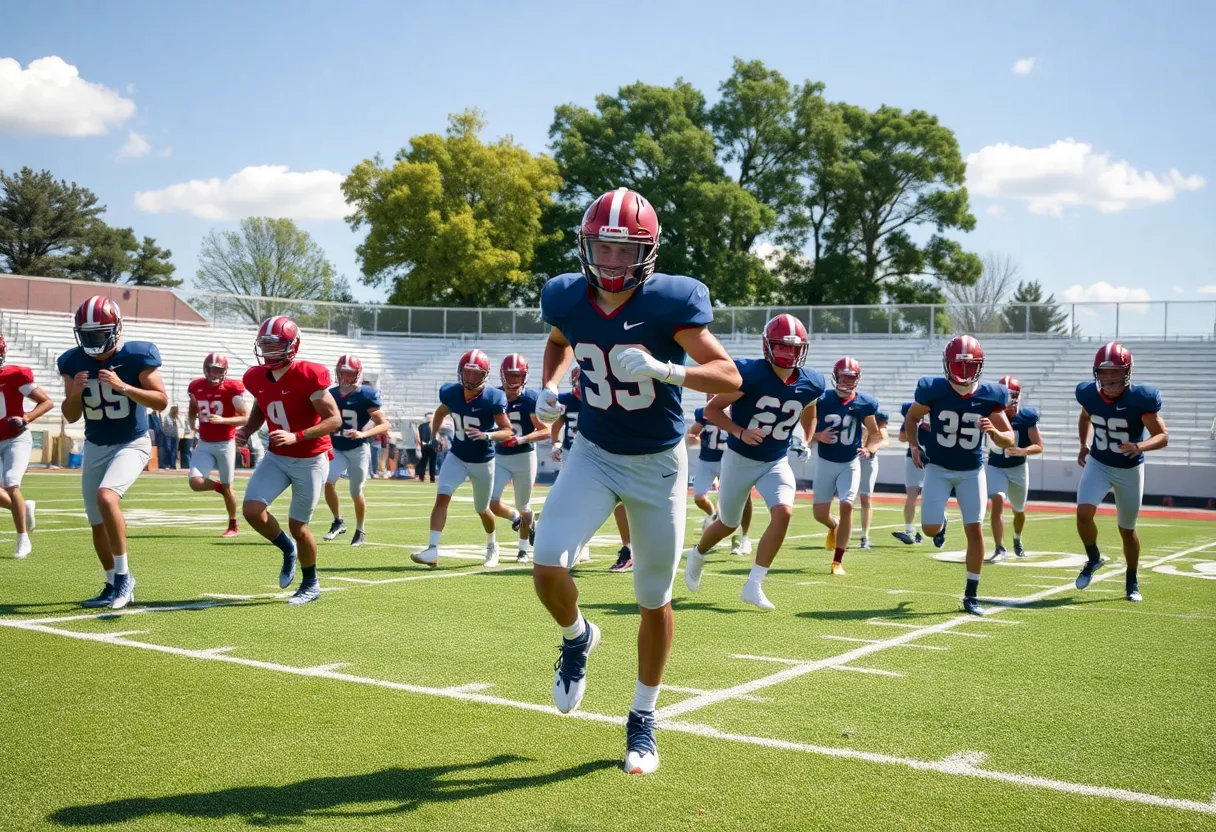 College athletes practicing football