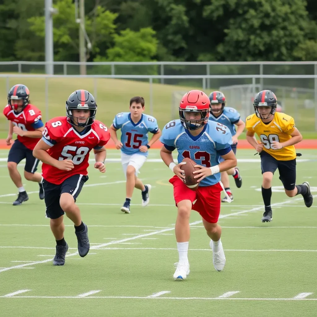 High school football players training in Orange County