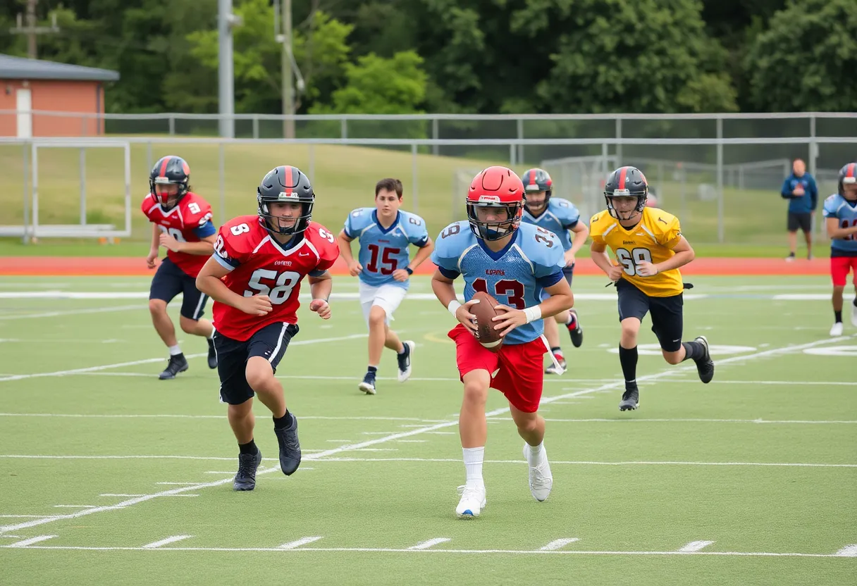 High school football players training in Orange County
