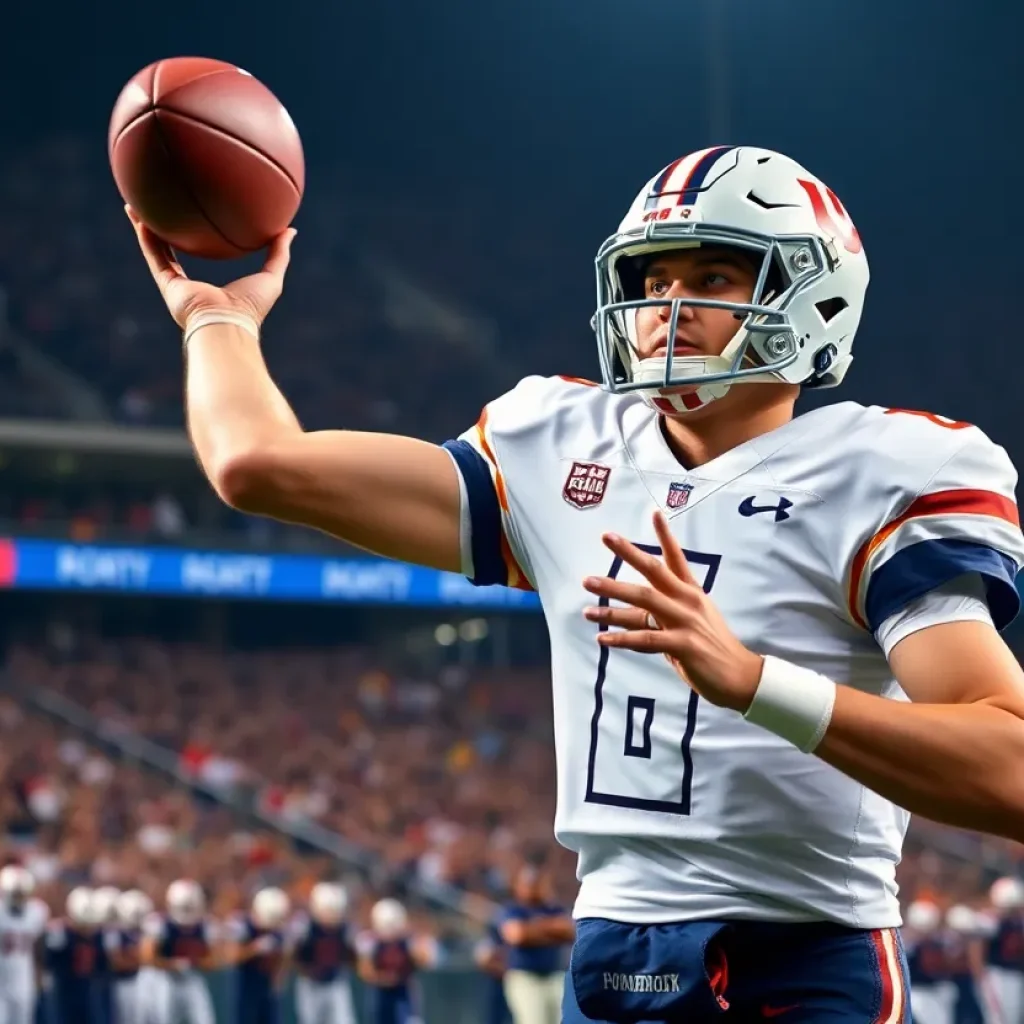 College football quarterback in action