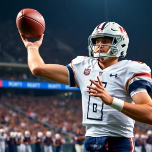 College football quarterback in action