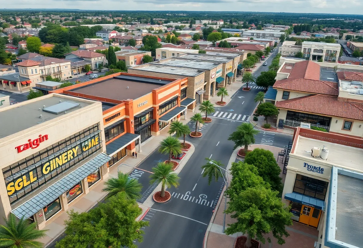 Aerial view of retail shopping centers acquired by Regency Centers