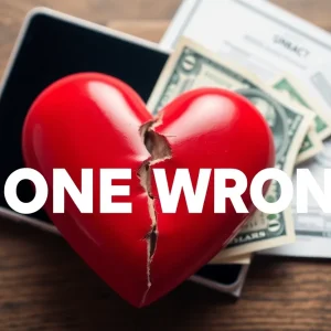 Illustration depicting the dangers of romance scams with financial elements