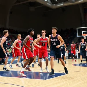 Saddleback High School boys basketball team competing in a playoff match