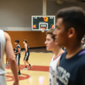 Saddleback high school basketball game in action with players competing