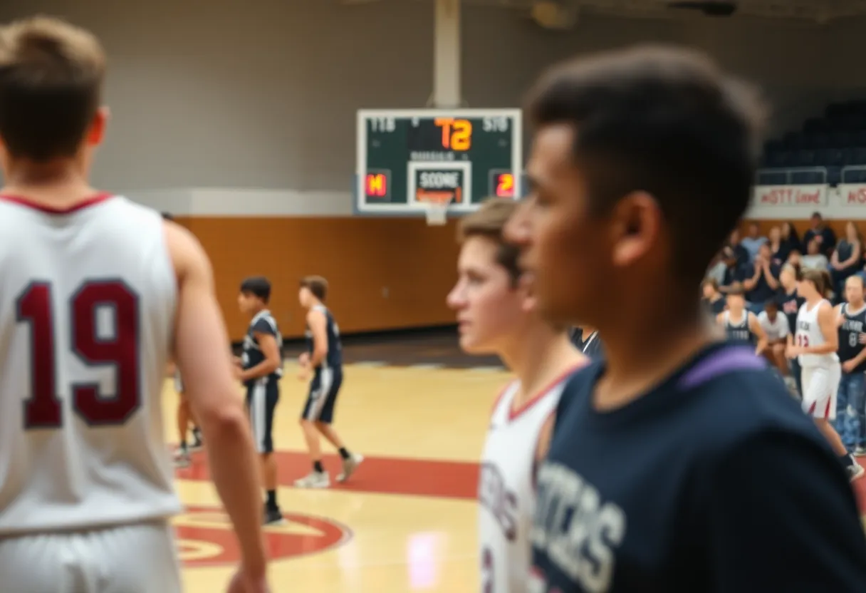 Saddleback high school basketball game in action with players competing