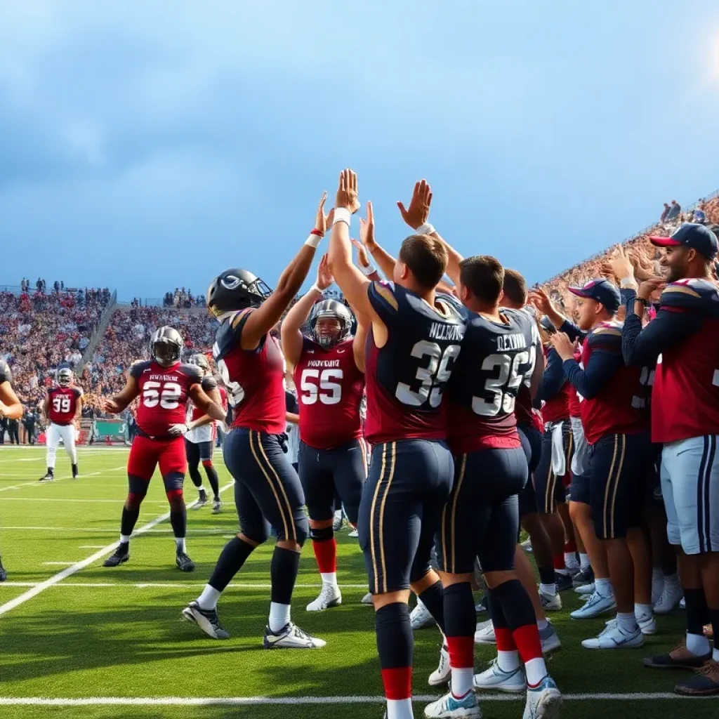 Saddleback High football players celebrating their league championship win