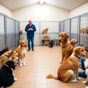 Volunteers playing soothing music for shelter pets