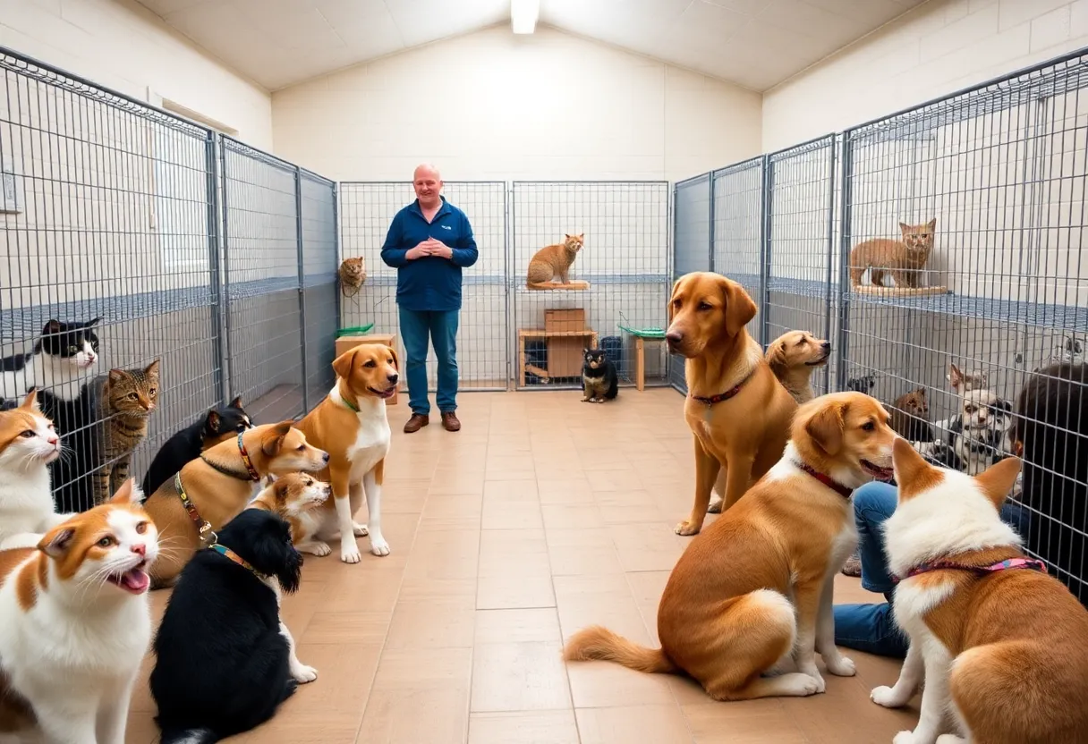 Volunteers playing soothing music for shelter pets