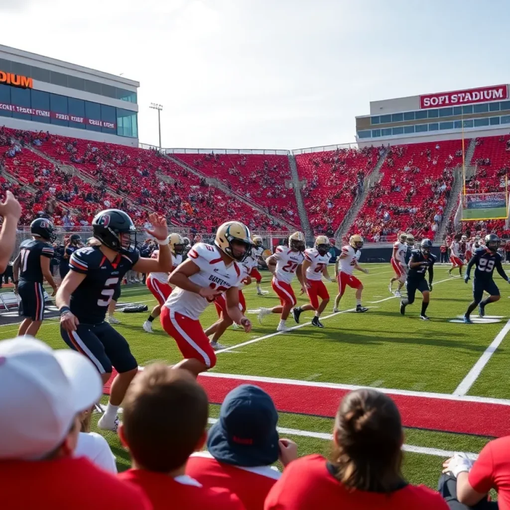 Yorba Linda football players in action at SoFi Stadium