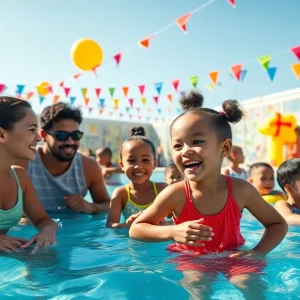 Families enjoying the ABLE Pool Party at Montanoso Recreation Center