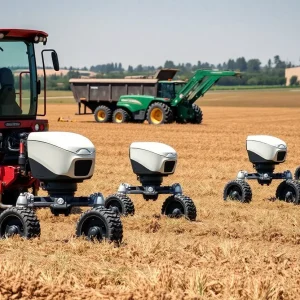 Robots assisting in farming operations in California fields.
