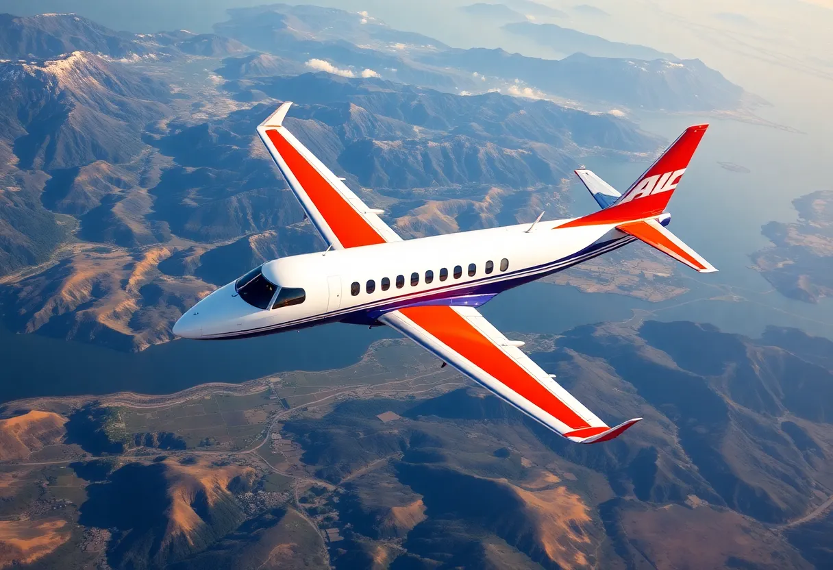 An Alaska Airlines airplane in flight over California and Pacific Northwest landscapes.