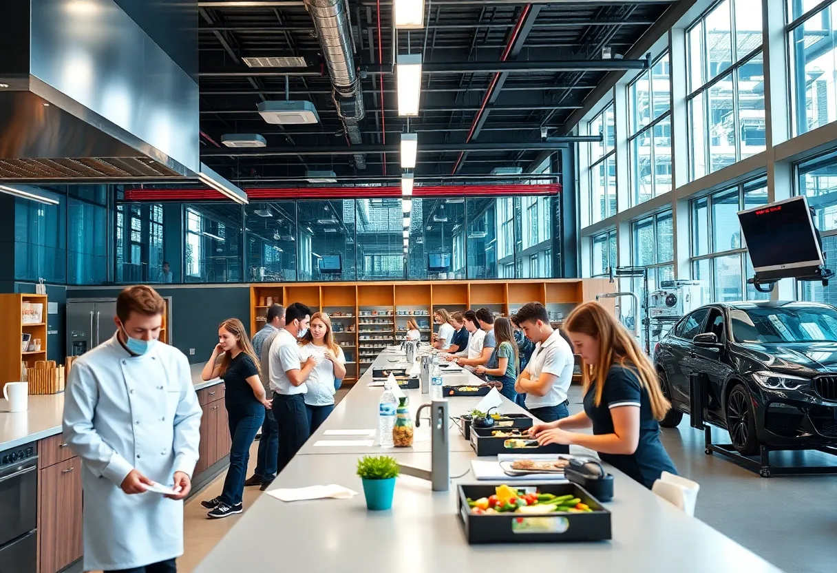 Students participating in culinary and automotive classes at ATEP