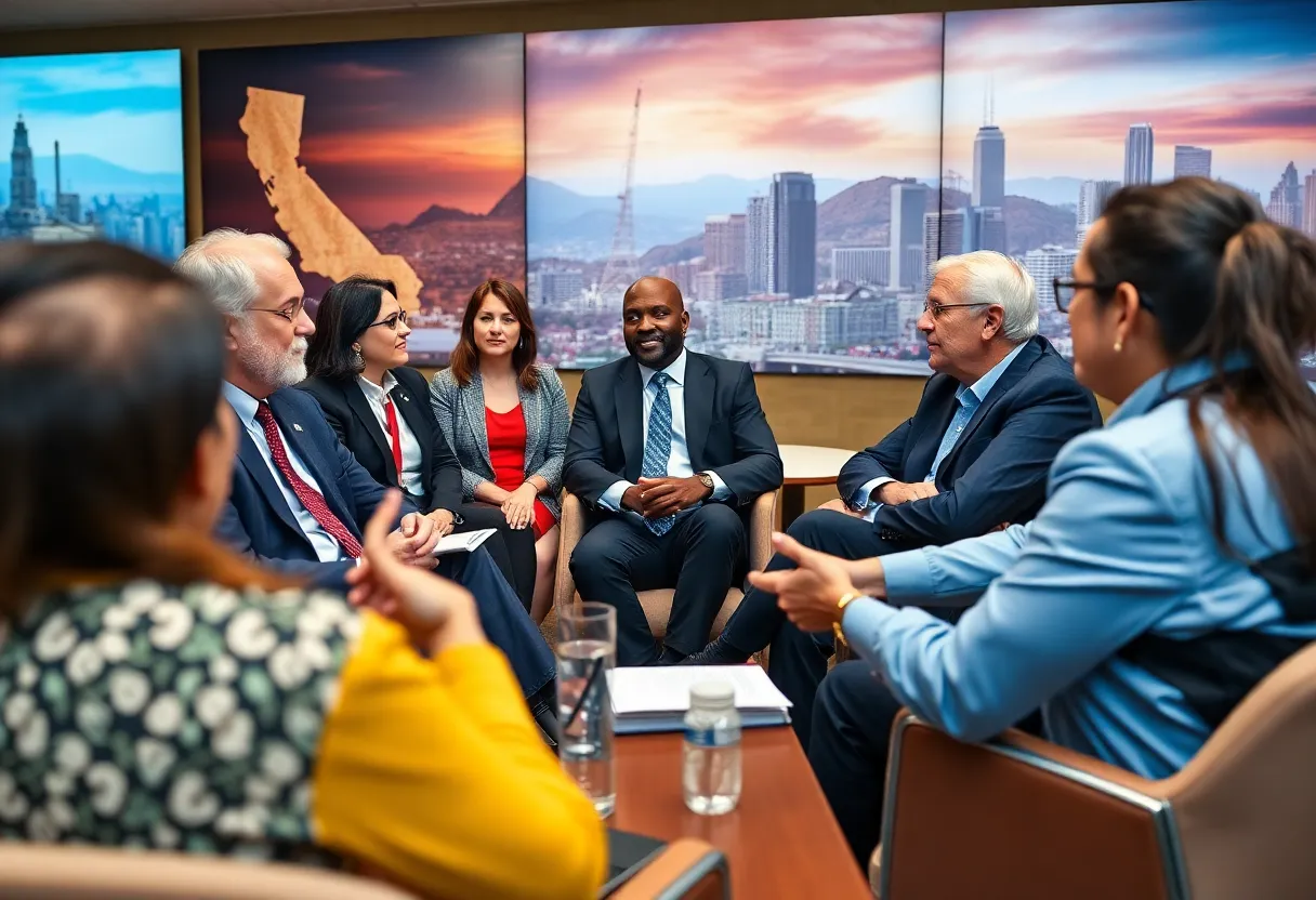 Business leaders discussing California's economic challenges at the conference.