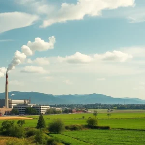 Overview of California's emissions reporting laws with a balance of nature and industrial elements.