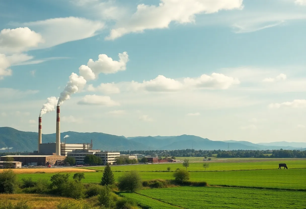 Overview of California's emissions reporting laws with a balance of nature and industrial elements.