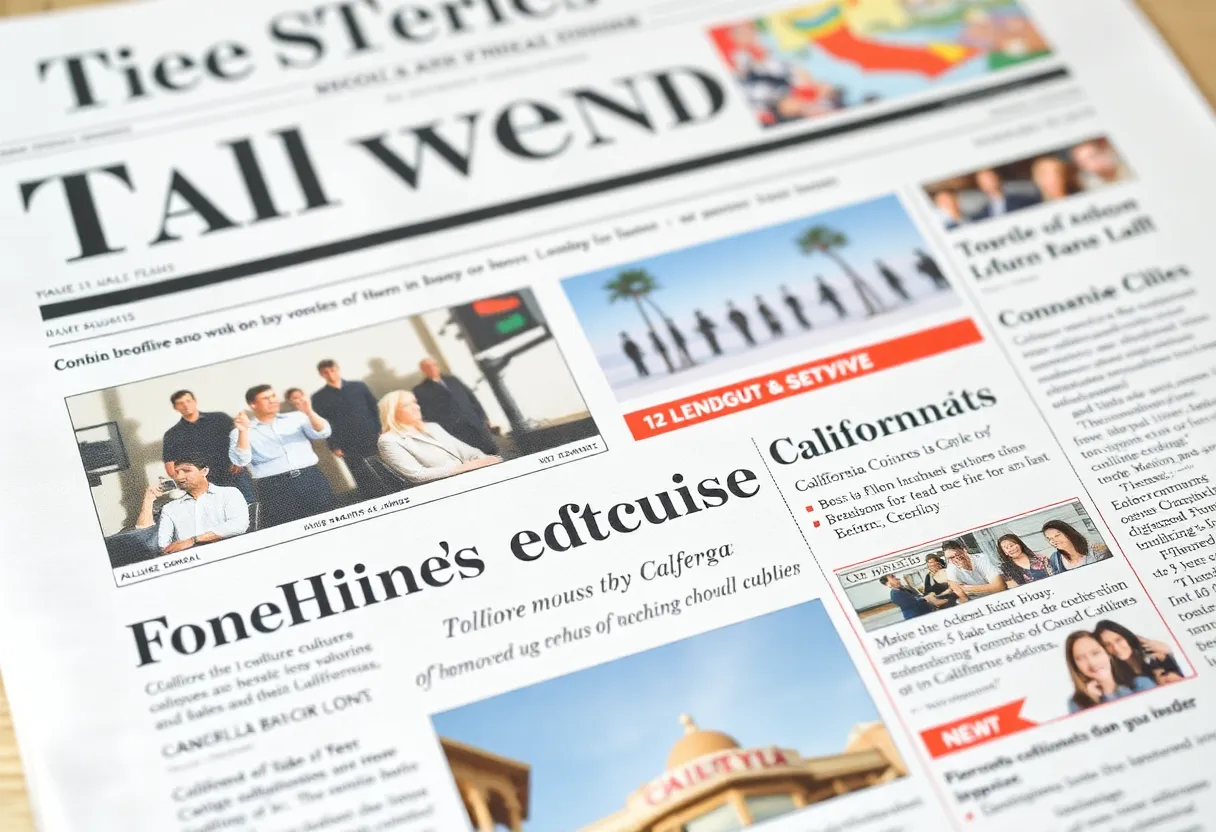 Mock-up of California Post newspaper showcasing culture and news.