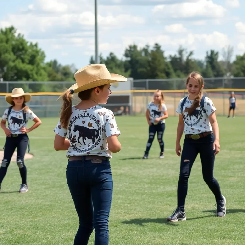 Girls playing softball during CAPO Girls Softball's 50th anniversary celebration.