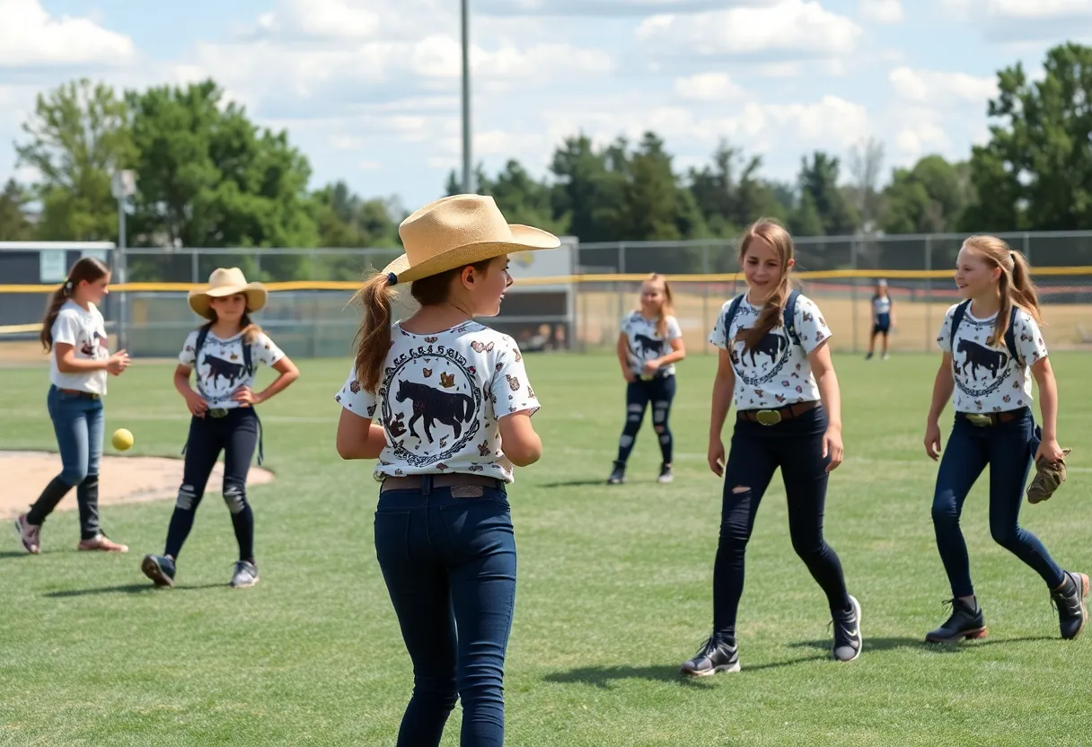 Girls playing softball during CAPO Girls Softball's 50th anniversary celebration.