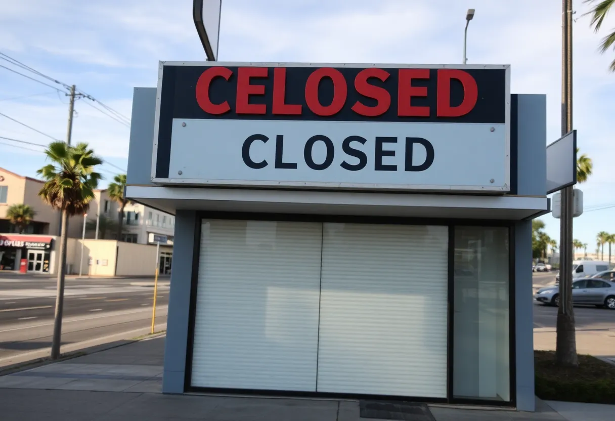 Closed retail store in California with signage