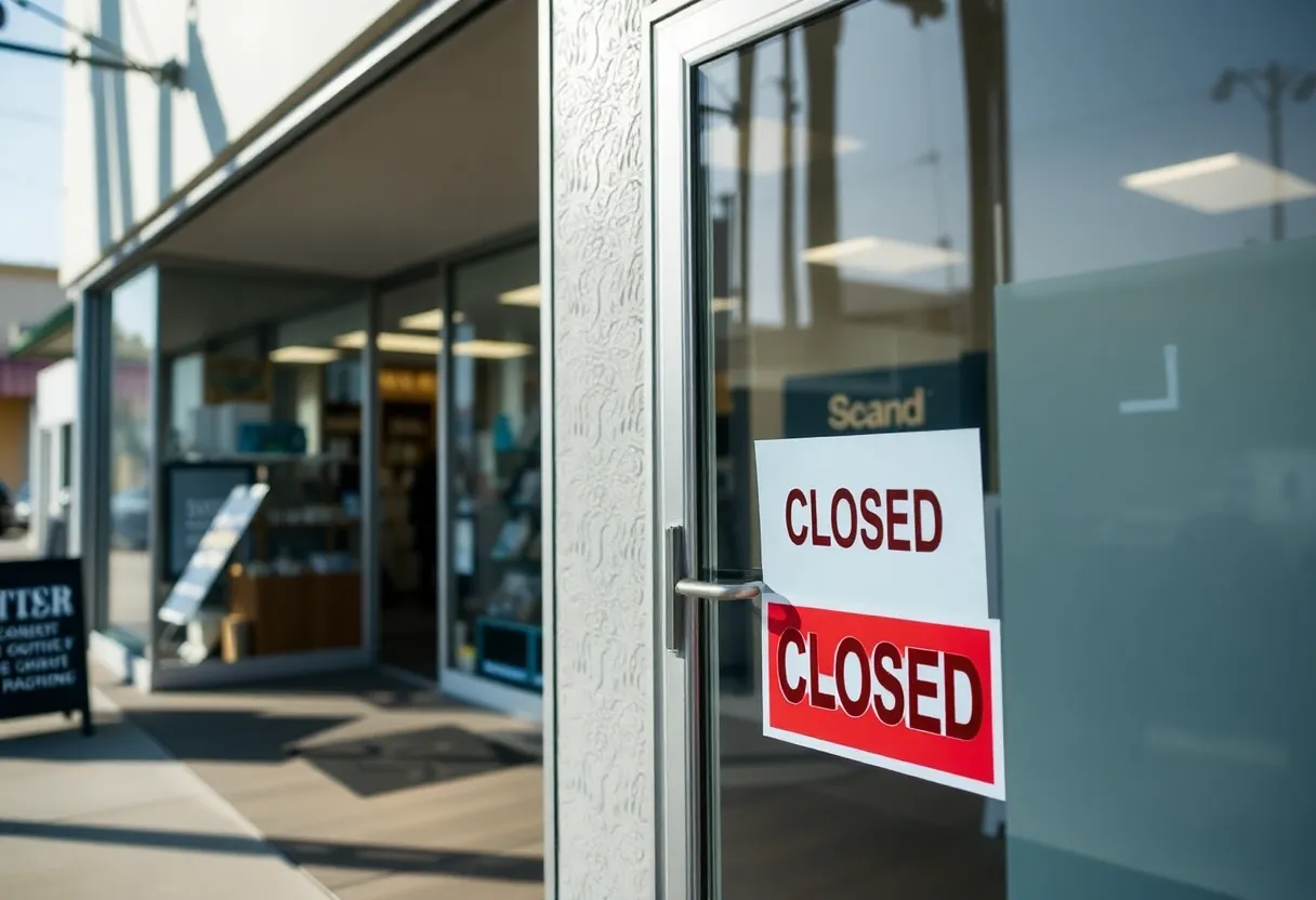 A closed retail storefront of Bed Bath & Beyond with signage indicating closure.