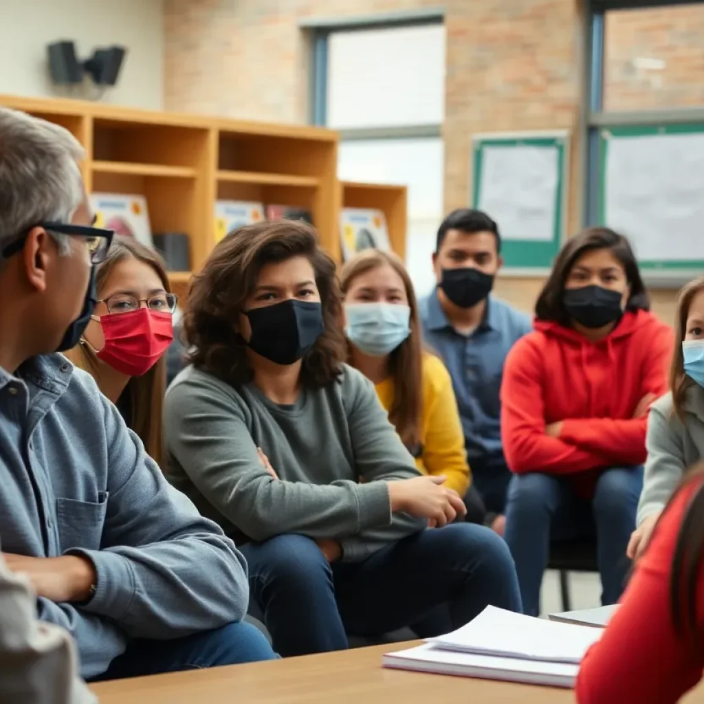 Community members discussing student safety after coach arrest
