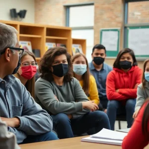 Community members discussing student safety after coach arrest