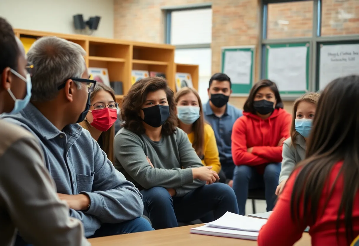 Community members discussing student safety after coach arrest