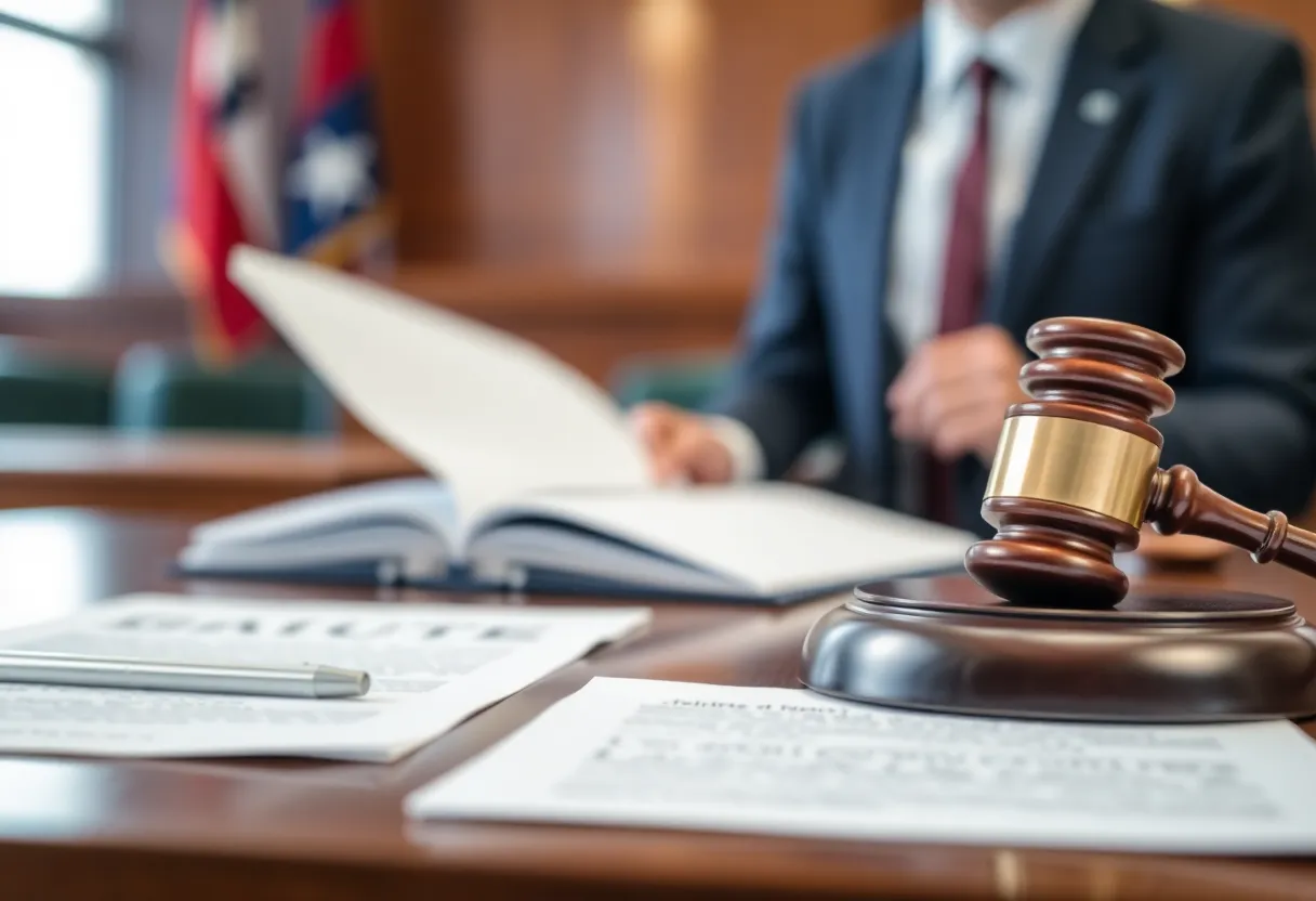 Depiction of a courtroom with legal focus, symbolizing corporate accountability.