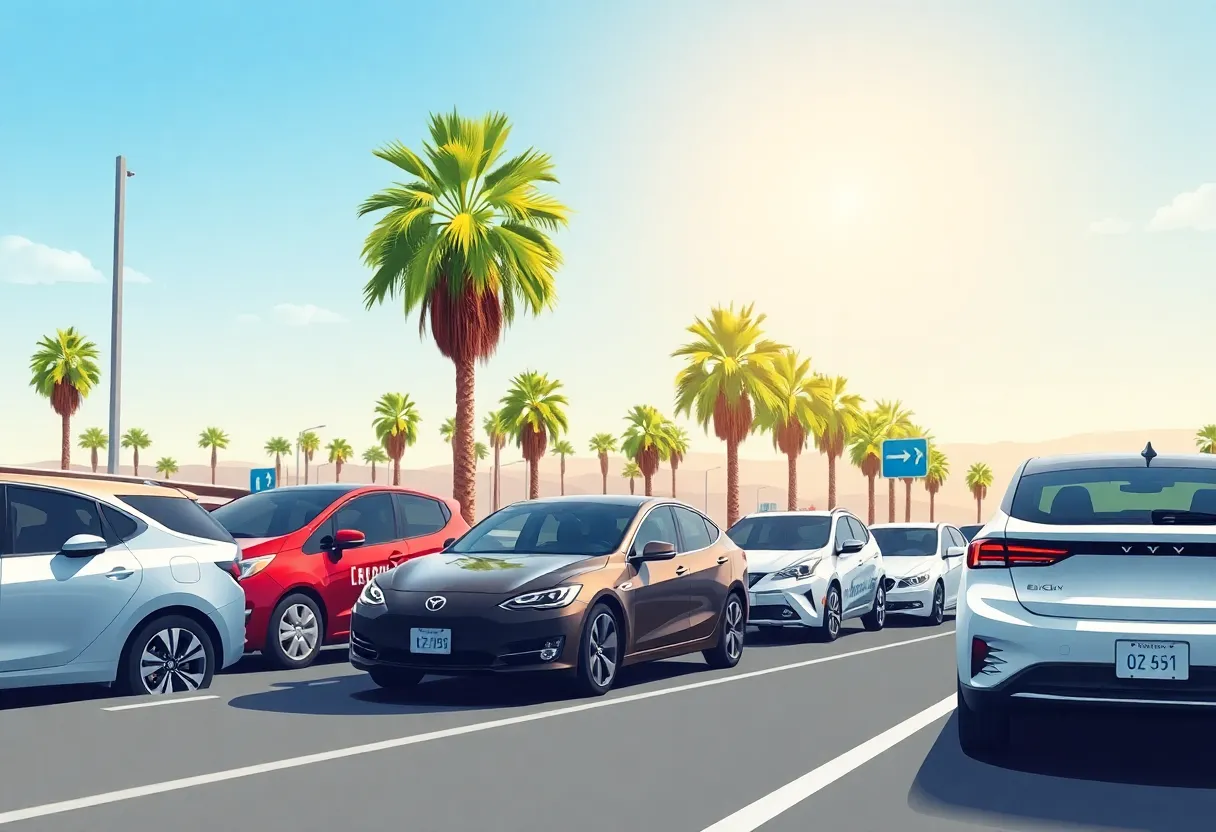Electric vehicles driving in carpool lane in California