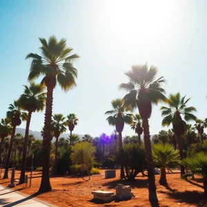 A sunny day in Orange County with palm trees under a clear sky.